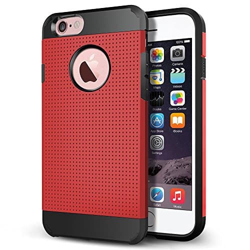 iPhone 6 Plus Case, iPhone 6s Plus Case, LOEV Dual Layer Heavy Duty Protective Case, [Dot Design] Tough Rugged PC Armor &amp; Shockproof Rubber Bumper Cover for Apple iPhone 6/6s Plus 5.5" - Red