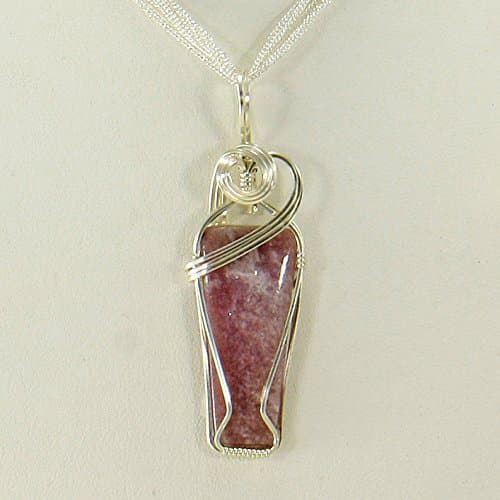 Lepidolite Handmade Statement Necklace, Wire Wrapped Silver Pendant, Lepidolite Gemstone Wire Wrap Artisan Jewelry, Chain Included