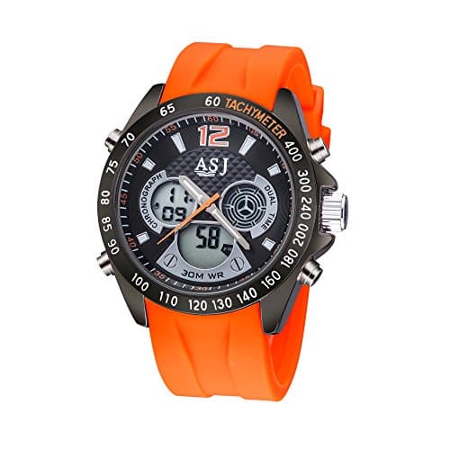 TAWURS Multi Function Digital LED Quartz Watch Electronic Waterproof Sport Watches Orange
