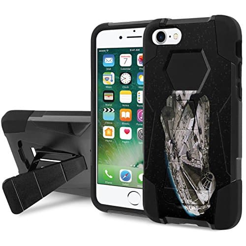 iPhone 7 / iPhone 8 Defender Hybrid Case [SlickCandy] [Black/Black] Armor Shell &amp; Impact Resistant [Kick Stand] [Shock Proof] - [Millenium Falcon] for iPhone 7 / iPhone 8