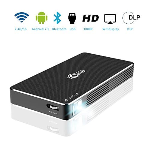 Komire Mini Smart Projector with Android 7.1.2, Portable Pocket Video Projector with Wifi HDMI USB Bluetooth Audio 3.5 TF Card Port, Wireless Display HD 1080P Pico Projector for Office Home Theater