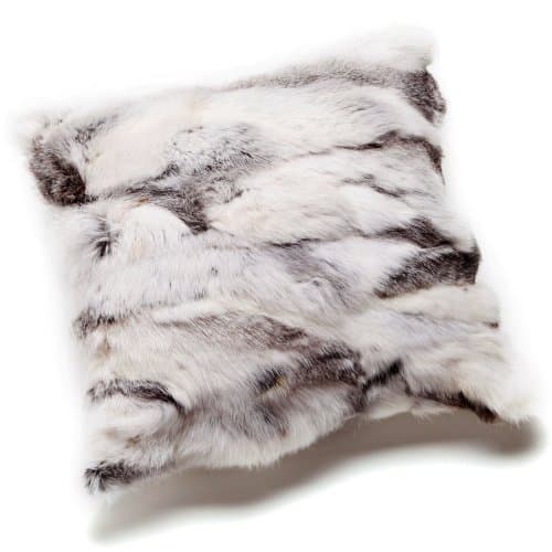 Patchwork Rabbit Fur Cushions Rabbit Fur Pillows (20"×20“ / 50cm×50cm, Grey+White)