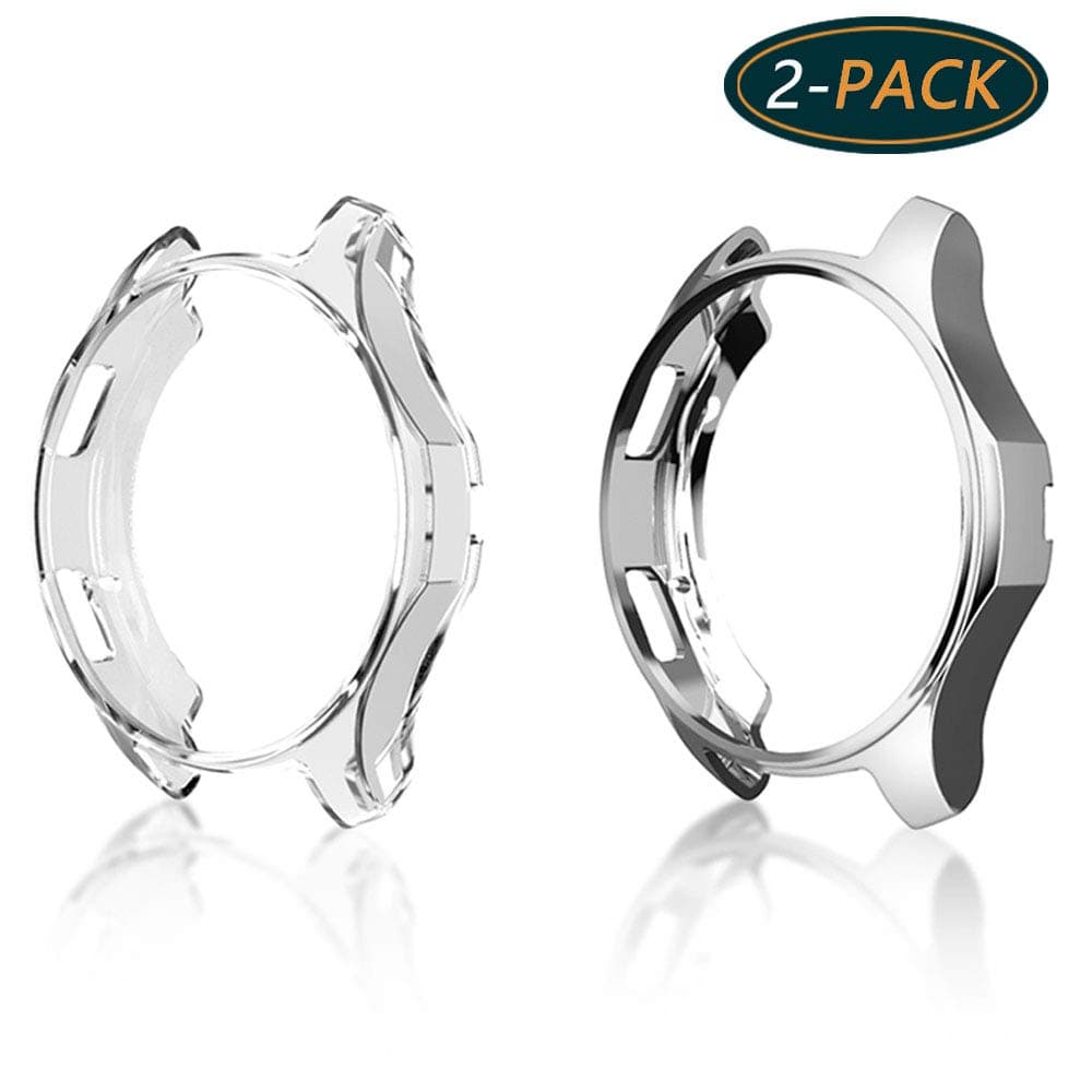 [2-Pack] KPYJA Case for Samsung Gear S3 Frontier 46mm, Shock-Proof and Shatter-Resistant Protective TPU Cover for Samsung Gear S3 Frontier SM-R760/Galaxy Watch SM-R800(Clear,Silver)