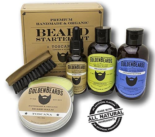 Beard Set Boxed - Organic Beard kit for Men Gift - Beard Grooming kit - Toscana - Ginger Juniper Smell (Dry and Very Special Smell) by Golden Beards
