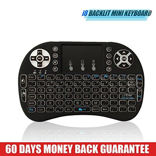 Backlit Universal Remote i8 2.4GHz Portable Mini Wireless Qwerty Keyboard with Multi Touch Touchpad Rechargable Li-ion Battery, Soft Silicone button for 4k Smart HD TV Google Android TV Box