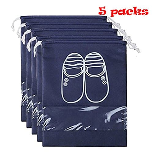 Shoes Storage Bags, Home travel Dust proof Drawstring with Window Travel Shoe Storage Bags Men Women Shoes Storage Bags (Dark Blue)