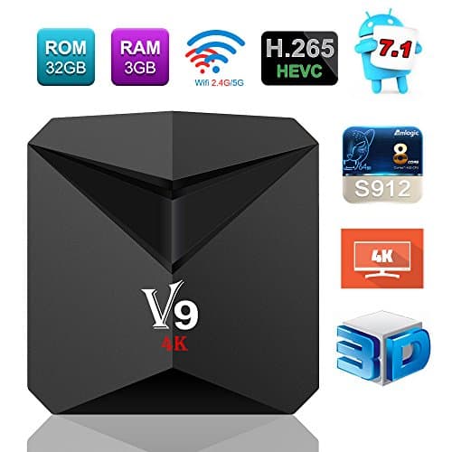 Newest TV Box Android 7.1, V9 Smart Box Amlogic S912 Octa Core 3GB RAM 32GB ROM H.265 HEVC 3D 4K HD 2.4G/5G Dual Band Wi-Fi BT4.0