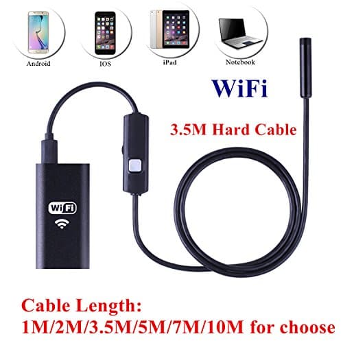 WiFi Endoscope Inspection iOS Android Wireless Borescope Snake Camera with 2.0 Megapixel Pixels USB Waterproof HD 6LED for iPhone 7/7Plus/6/6s,iPad,Samsung (8.0mm, 3.5M Hard Cable)