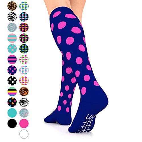 Go2 COMPRESSION SOCKS Go2 Fashion Compression Socks for Men &amp; Women 15-20 mmHg Athletic Running Socks for Nurses Travel Medical Graduated Nursing Compression Stocking Sport Sock (BluePinkPolka,S)
