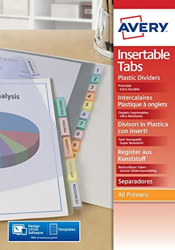 05614501 Index Maker Polypropylene Insertable Tab Dividers, 12 Plain Tabs - Assorted Colours