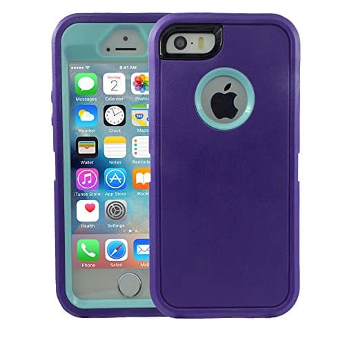 iPhone 5 SE case, OKASE iPhone 5S Hybrid Dual Layer Armor Heavy Duty [Original Retail Packaging] [Shockproof] [Built-in Screen Protector] Cover Case for Apple iPhone 5 5S SE (Purple on Cyan)