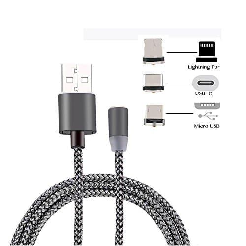 WECODO Magnetic Charging Cable 3FT Nylon Braided Lightning Type-C Micro USB Cable with LED Indicator 3-in-1 Charging Cord for iPhone 7/7 Plus/SE/6s/6/5 Samsung S8/S7/S6/S5 Huawei Mate 9