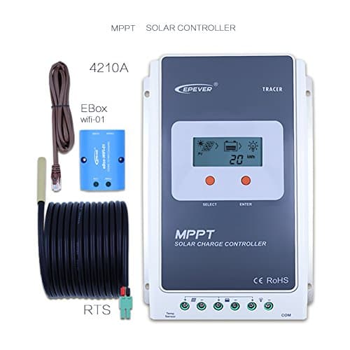 40amp 30amp MPPT Solar Charge Controller 100V Input Tracer 4210A 12V/24V Solar Charge with LCD Display by Coolper (Tracer4210A+EBOXWIFI+RTS)