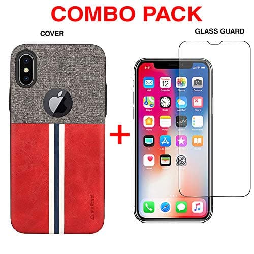 Stuffcool Combo Pack ETO Sport PU Leather Back Case Cover + Tempered Glass Guard for Apple iPhone Xs Max - Grey/Red