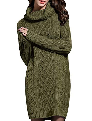 NUTEXROL Women's Long Sleeve Turtleneck Knit Thick Cable Pullover Sweater Dress