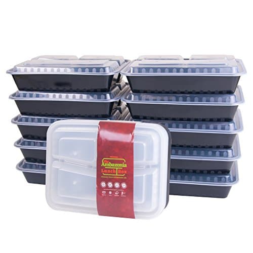 10-Pack, Bento lunch box, 3-Compartment, Portion Control, Food Storage Meal Prep Containers with Lids, BPA free, Stackable, Reusable, Microwave, Dishwasher &amp; Freezer Safe (32oz)