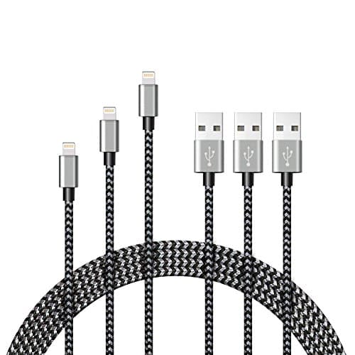 GPDSTAR Lightning to USB Cable for iPhone Nylon, Charging Cables - Black - 3 Piece