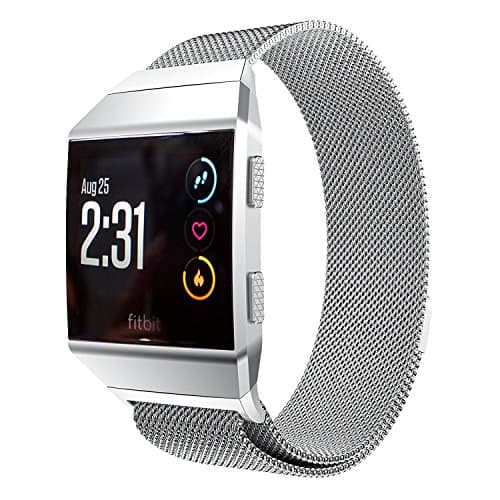 Biaoge Fitbit Ionic Bands Small &amp; Large,Magnetic Stainless Steel Milanese Loop Metal Replacement Strap for Fitbit Ionic Watch Women Men (Silver, Small:5.5''-8.5'')