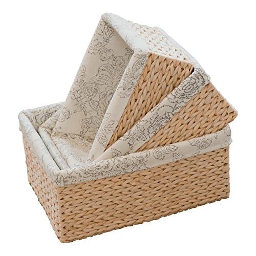 Storage Baskets(set of 3) Rectangular Herb bins with Lining, Kingwillow (Natural) (Set of 3, Natural)