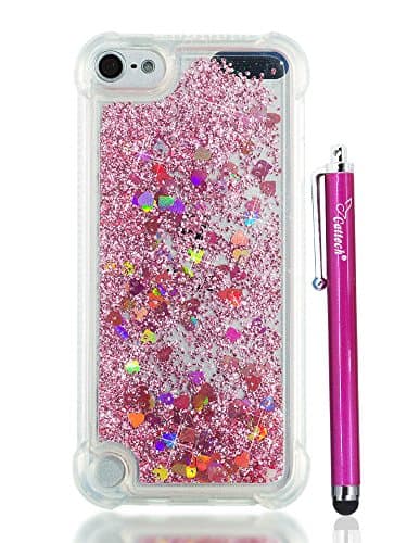 iPod Touch 6 Case Glitter, iPod Touch 5 Liquid Case, Cattech Glitter Liquid Sparkle Floating Luxury Bling Quicksand [Drop Protection][Non-Slip Grip] Clear Slim Cover + Stylus (Rose Gold)