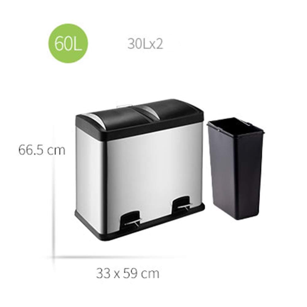 Wkkie Step Pedal bin Multi Compartments, Recycle bin Trash can Removable Inner Buckets, Stainless Steel -F 60L