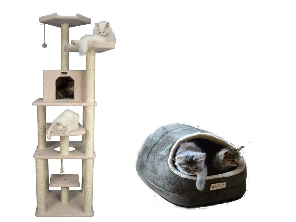 Armarkat Combo Cat Tree, Ivory with Cat Bed, Green