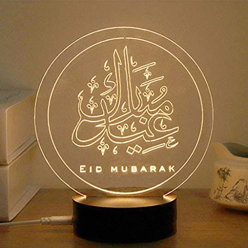 Aobiny Night Lights，3D EID Mubarak LED Night Light,Table Lamp USB Powered for Eid Ramadan Mubarak Party Decoration