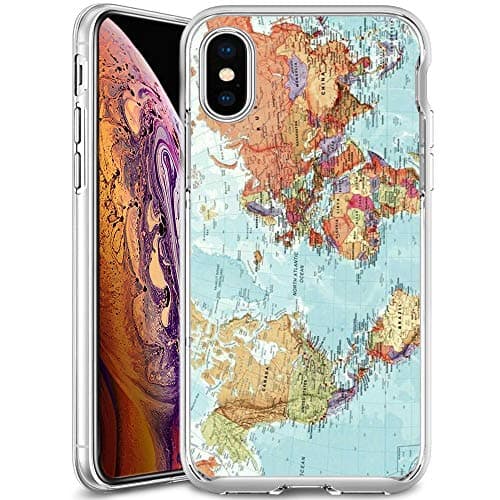 Soft TPU Case for Newly Released iPhone Xs Max, Transparent Clear Lightweight Printed World Map iPhone Xs Max [Latest Model 2018] Cover Case