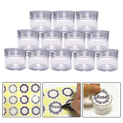 20gram/20ml Round Clear Empty Container Jars with Screw Lids Bulk for Lotions, Lip Balm, Makeup Samples with Label - BPA Free (12 Pack, Clear)