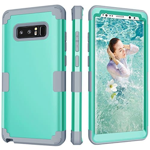 Mupoo Samsung Galaxy Note 8 Case, Three Layer Heavy Duty Shockproof Protection Hybrid Hard PC Soft Silicone Impact Defender Full-Body Protective Cover for Samsung Galaxy Note 8 Mint Green/Gray