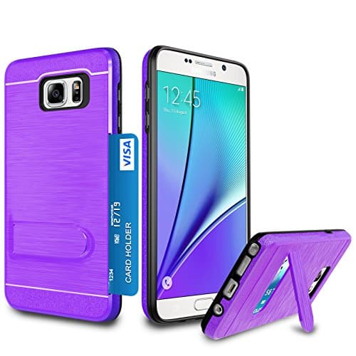 Note 5 Case, Zectoo Galaxy Note 5 Wallet Case Card Holder Slot Dual Layer Protective Cover Anti-Scratch Hard Shell Shock Absorbing w/Kickstand Tough Armor Case for Samsung Galaxy Note 5 N920 - Purple