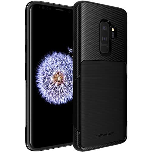 Techump Galaxy S9 Plus Case, [Impactio] Stylish and Flexible Case/Carbon Fibre and Metal Style Elements/Made of TPU material/Cover for Galaxy S9 Plus - Black