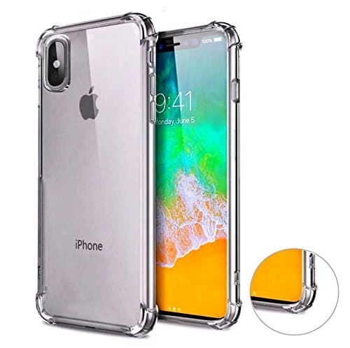 iPhone X Case, PJC STUDIO Slim Crystal Clear Soft TPU Cover with Air Cushion Technology and Drop Protection Corner for Apple iPhone X (2017) [Support Wireless Charging] - Modern Grey