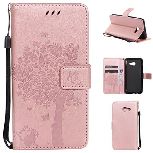 Galaxy J7 2017 Wallet Case,J7 V Case,MOONESS Embossing Fashion Floral Countryside PU Leather Case,Magnetic Flip Kickstand Cover Card Holders &amp; Hand Strap for Samsung Galaxy J7 2017(Goldrose)