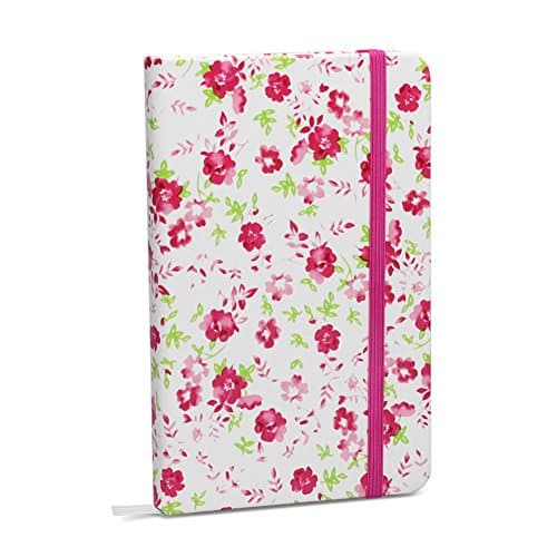 Floral Pattern Color Journal / Mini Notepad / Handy Diary / Writing Notebook / Lined Pages Book / Banded Journal / Hardbound with Bookmark (192 Pages, 3.5" x 5.5") (Pink)