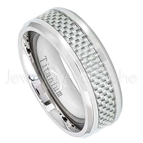 Titanium Ring High Polished Beveled Edge with Light Grey Carbon Fiber Inlay - 8mm - 8TM472s10