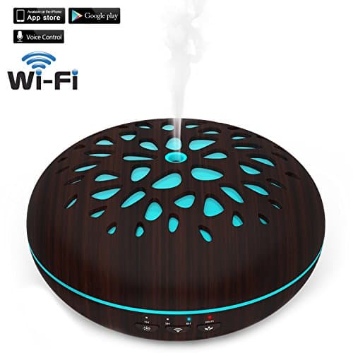 Xboun Smart Wi-Fi Diffuser, Voice Control with Smart Speaker, 400ml Ultrasonic Cool Mist Aroma Humidifier, 7 Color LED Light Wood Grain Essential Oil Diffuser for Office/Bedroom/Babyroom (Deep Brown)