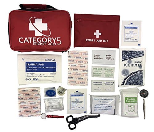 Red First Aid Kit 2 in 1 Emergency Compact 109Pcs Outdoor Survival Kits Medical Supplies Trauma Bag for Outdoor Sports, Home Family, Travel, Car, Workplace, Adventures and so on