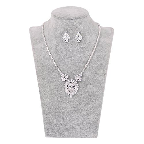 Reliablee Maple Leaf Shape Rhinestone Necklace Earring Set Elegant Crystal Jewelry For Women (Silver)