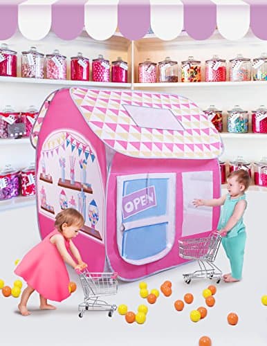 SUGAR Q Breathable Extra Large Portable Folding Pop-Up Candy Shop Pretend Play Tent Playhouse Play Hut Ball Pit Pool Toy,Kids Girl/Boy Birthday Gift Party Indoor/Outdoor Non-Toxic/Odor-Free