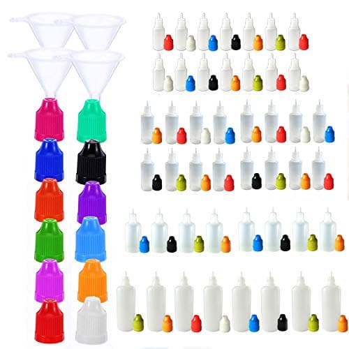 5Pcs x 100ml Plastic Squeezable Dropper Bottles Empty Eye Liquid Droppers Containers LDPE + Childproof Caps + Funnel