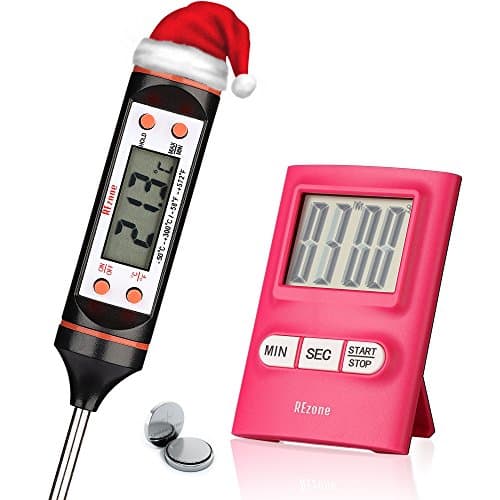 Premium Quality Meat Thermometer + Kitchen Timer (2 in 1) Safe Instant Read Probe - Ideal for BBQ, Grill, Candy, Oil + Digital Timer