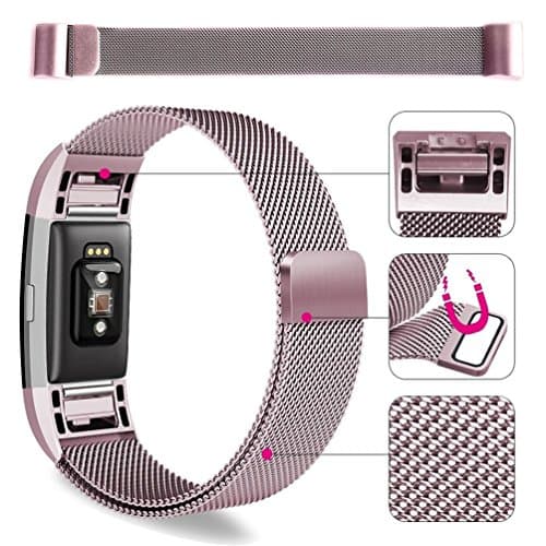 IOQSOF For Fitbit Charge 2 Bands, Milanese Loop Stainless Steel Bracelet Smart Watch Strap Newest Style Replacement Wristband for Fitbit Charge 2 Women and Men Large Small
