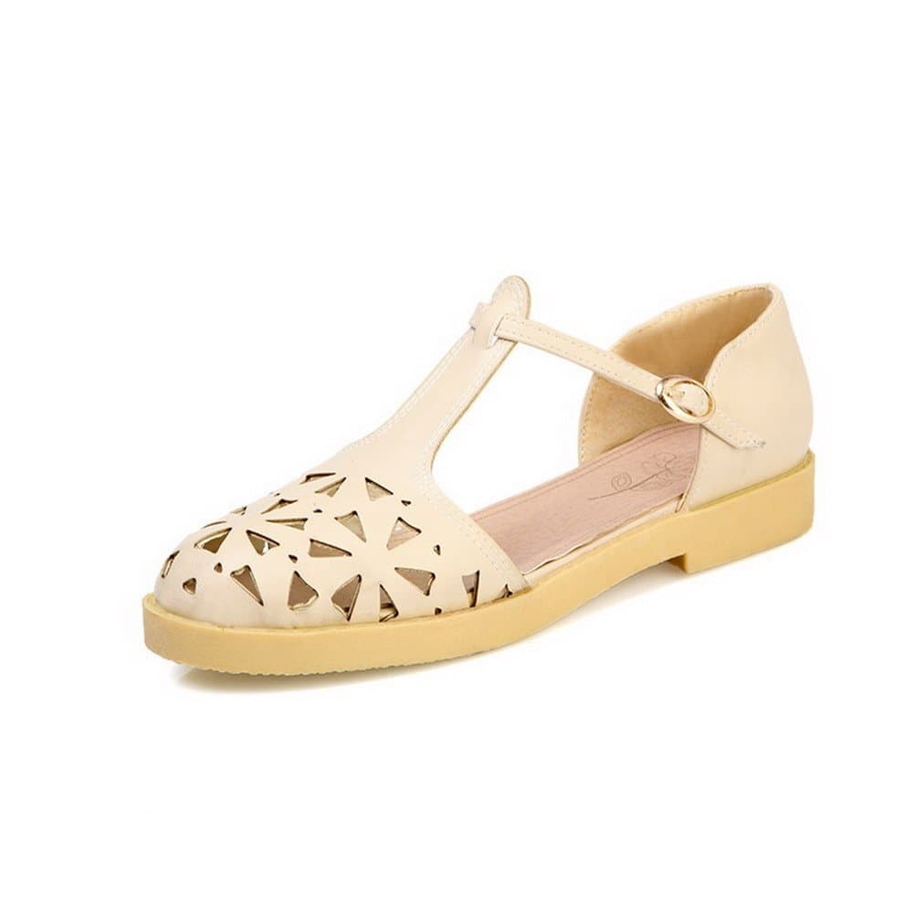 Maymeenth Women's Solid PU Low-Heels Closed Toe Buckle Sandals