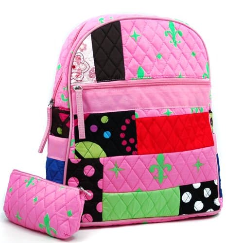 Dasein Women's Patchwork Quilted Backpack w/ Convertible Shoulder Straps -Pink/Green