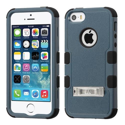 MyTurtle Shockproof Hybrid 3-Layer Hard Case Bundled with [9H Tempered Glass] Screen Protector Shock-Absorption and Anti-Scratch Bumper Back Cover for iPhone SE 5S 5 (Slate Ink Blue)