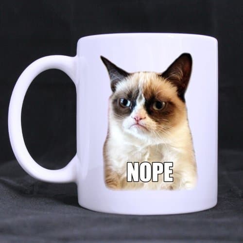 Funny Designed Cat Face NOPE Ceramic Coffee White Mug (11 Ounce) Tea Cup - Personalized Gift For Birthday,Christmas And New Year