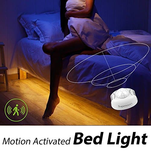 Motion Activated Bed Lights, Supmoon Adapter Powered, Stick Anywhere Automatic Shut Off Timer- for Baby's Room, Pantry and Stairs 3000K(Warm White, Adapter)