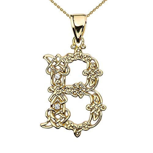 14k "B" Initial In Celtic Knot Pattern Yellow Gold Pendant Necklace, 22"