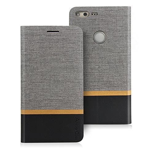 Google Pixel XL Case, AmberCase Vintage Leather Classical Folio Flip Cover with Card Slots Design Retro Slim Wallet Case for Google Pixel XL 2016 - Dark Grey